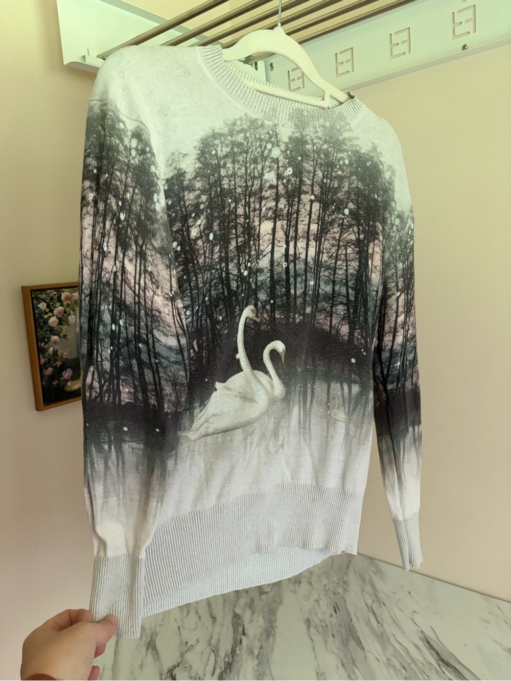 Ted Baker Swan & Forest Crewneck Sweater - White, Black